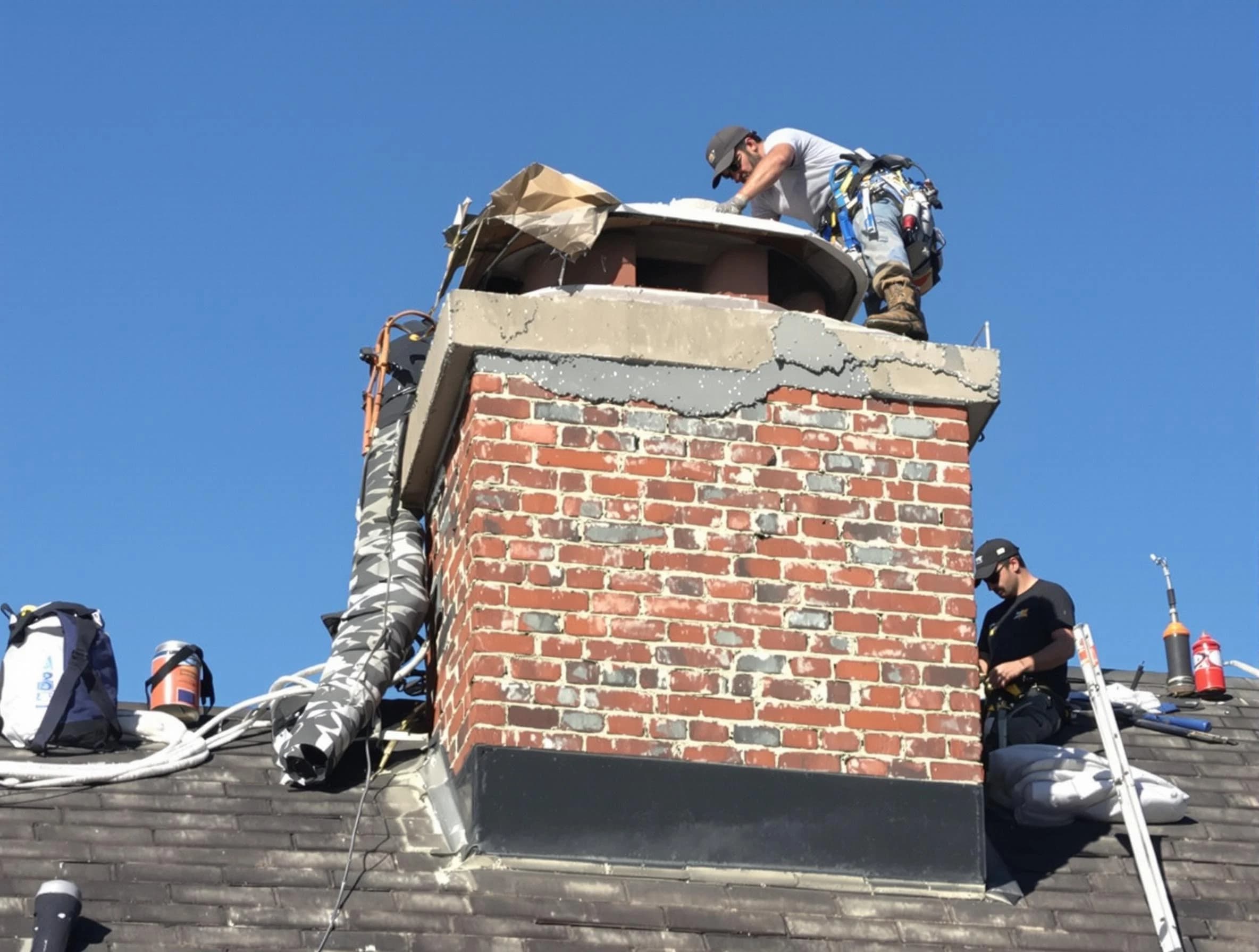 Hopewell Chimney Sweep installing a custom chimney crown in Hopewell, PA