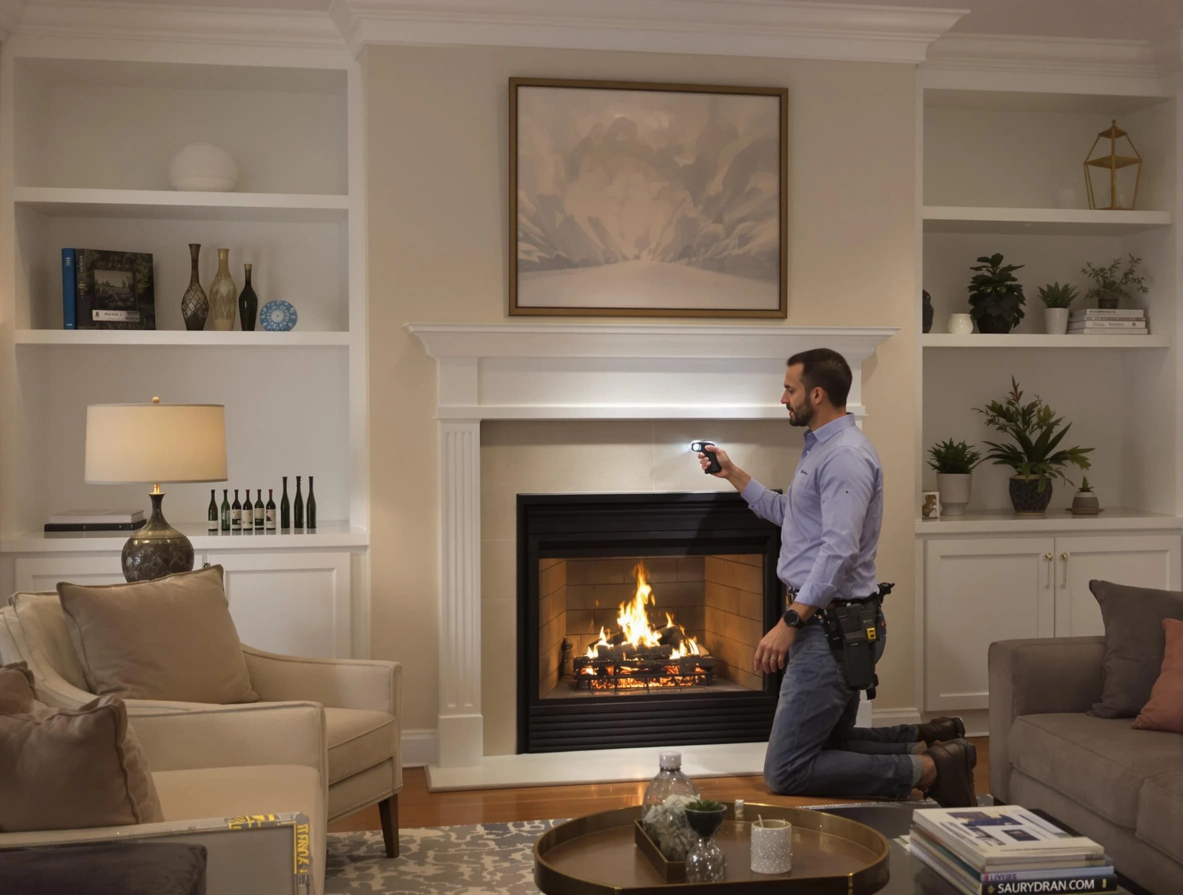 Hopewell Chimney Sweep conducting a fireplace safety inspection in Hopewell, PA