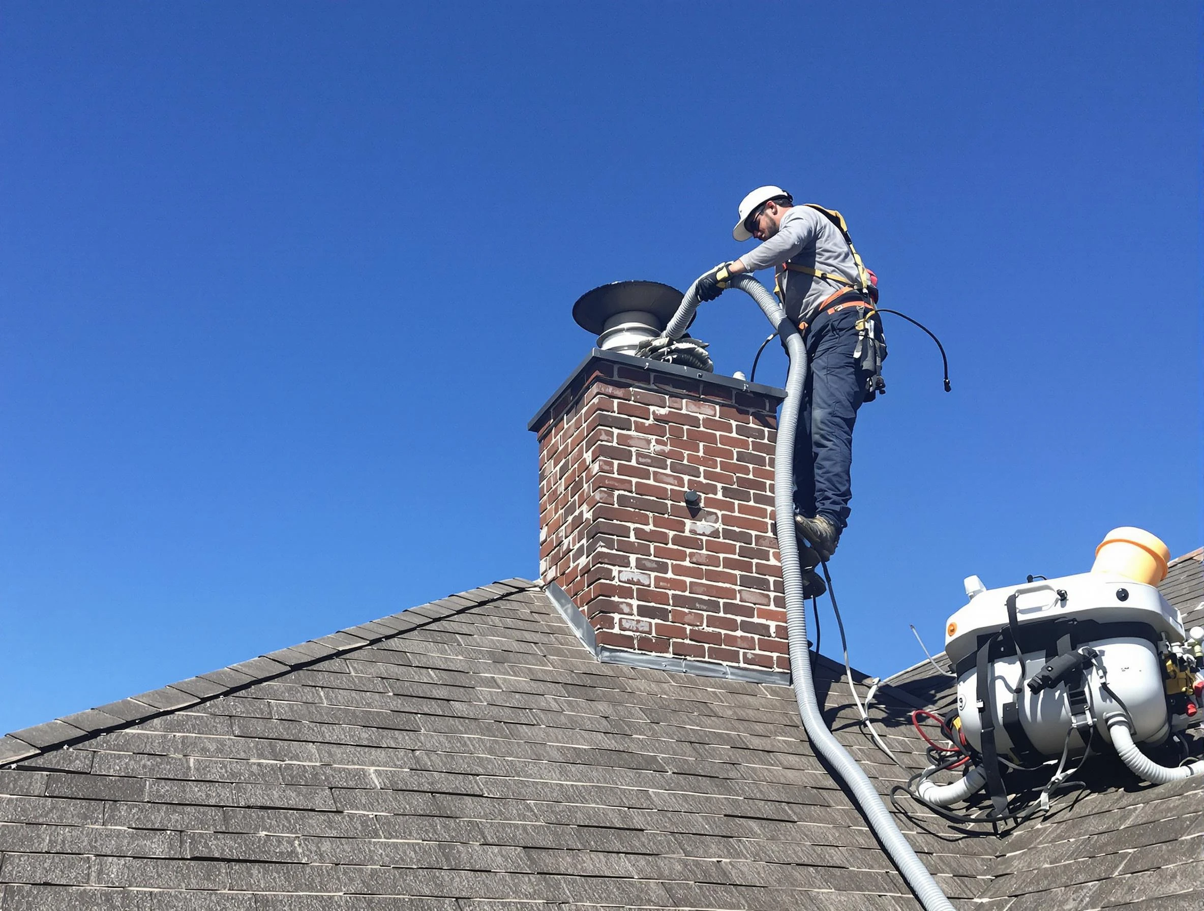 Dedicated Hopewell Chimney Sweep team member cleaning a chimney in Hopewell, PA
