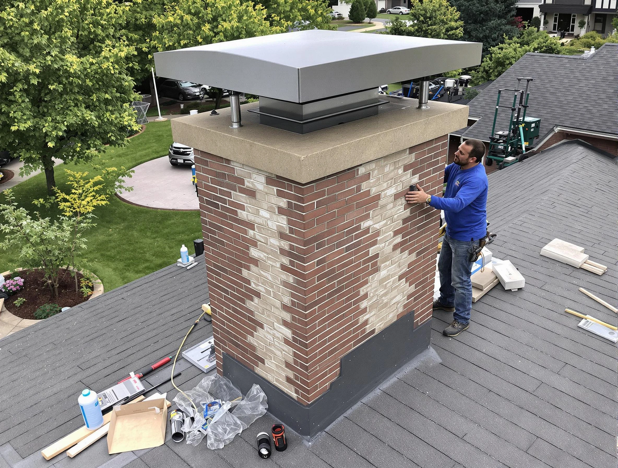 Hopewell Chimney Sweep team working on a custom chimney remodel in Hopewell, PA